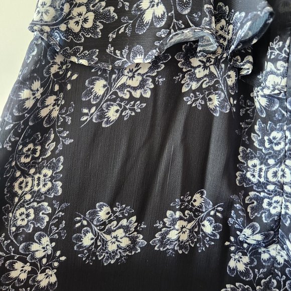 Gianni Bini Midi-Maxi Navy Blue Floral Ruffle Slip Dress Size M - Picture 8 of 16